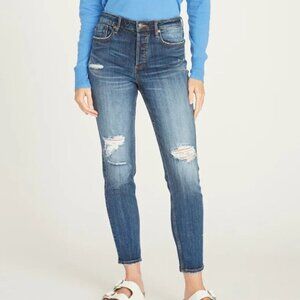 NWT! Vigoss Jeans Frankie Slim Straight Distressed Dark Blue Wash Women's Sz 28